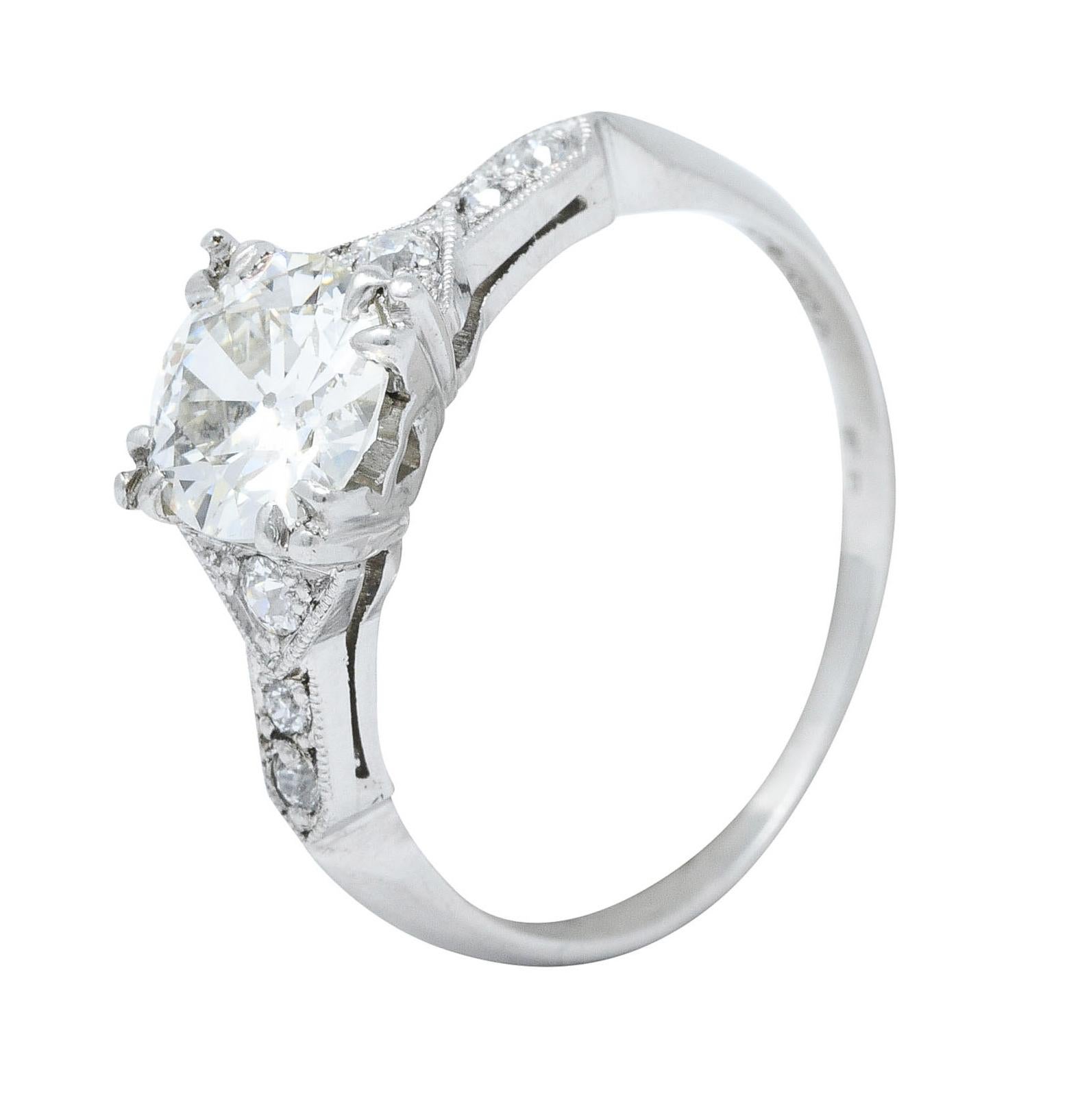 Art Deco 1.24 Carats Diamond Platinum Pointed Shoulder Engagement Ring GIA 1