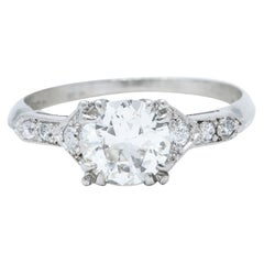 Art Deco 1.24 Carats Diamond Platinum Pointed Shoulder Engagement Ring GIA