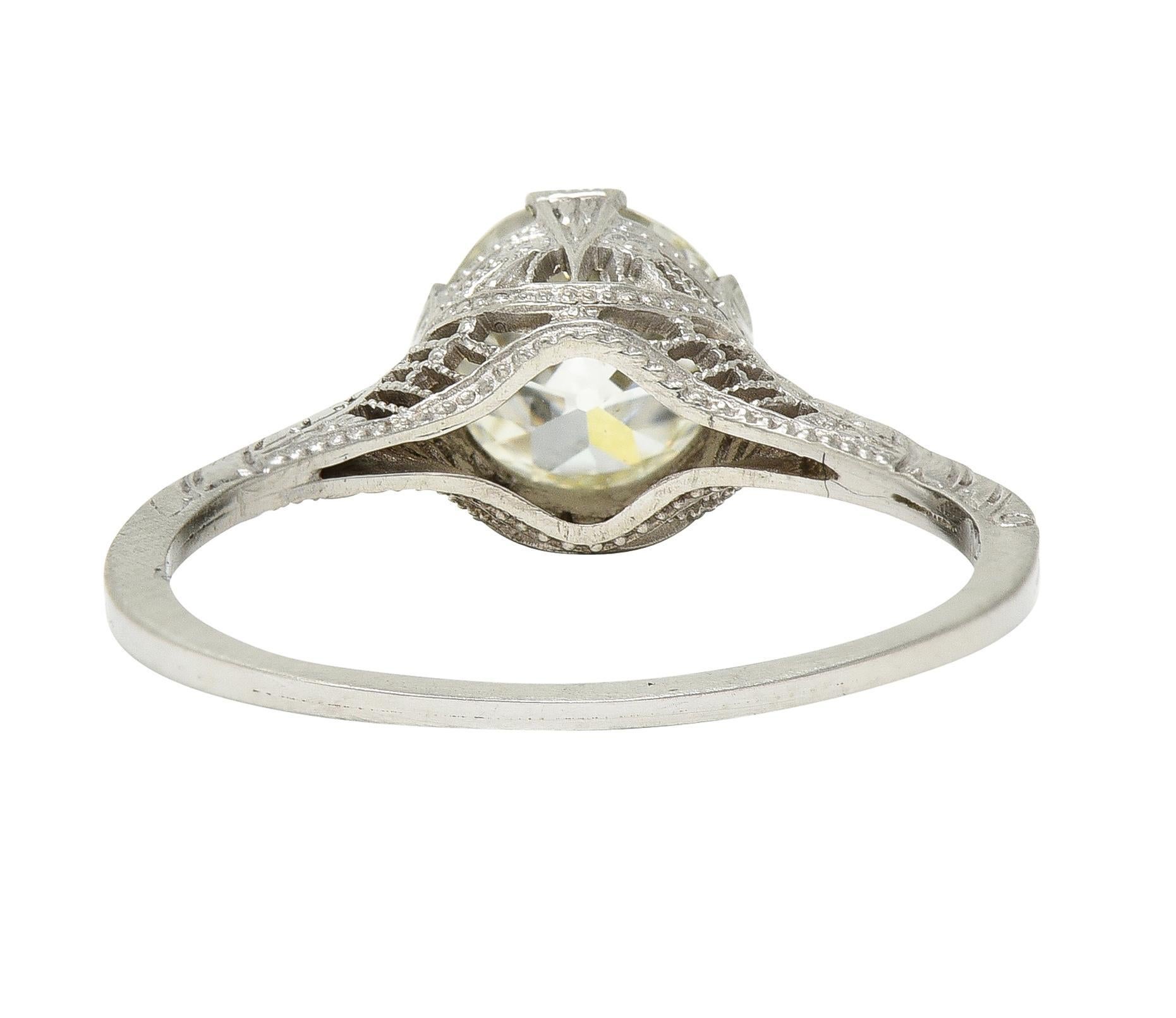 Women's or Men's Art Deco 1.24 CTW Old European Diamond Orange Blossom Engagement Ring