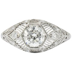 Vintage Art Deco 1.25 Carat Diamond Platinum Engagement Ring GIA