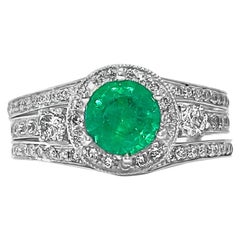 Art Deco Style 1.25 Carat Emerald Ring Cocktail Ring 14 Karat White Gold