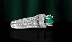 Art Deco Style 1.25 Carat Emerald Ring Cocktail Ring 14 Karat White Gold