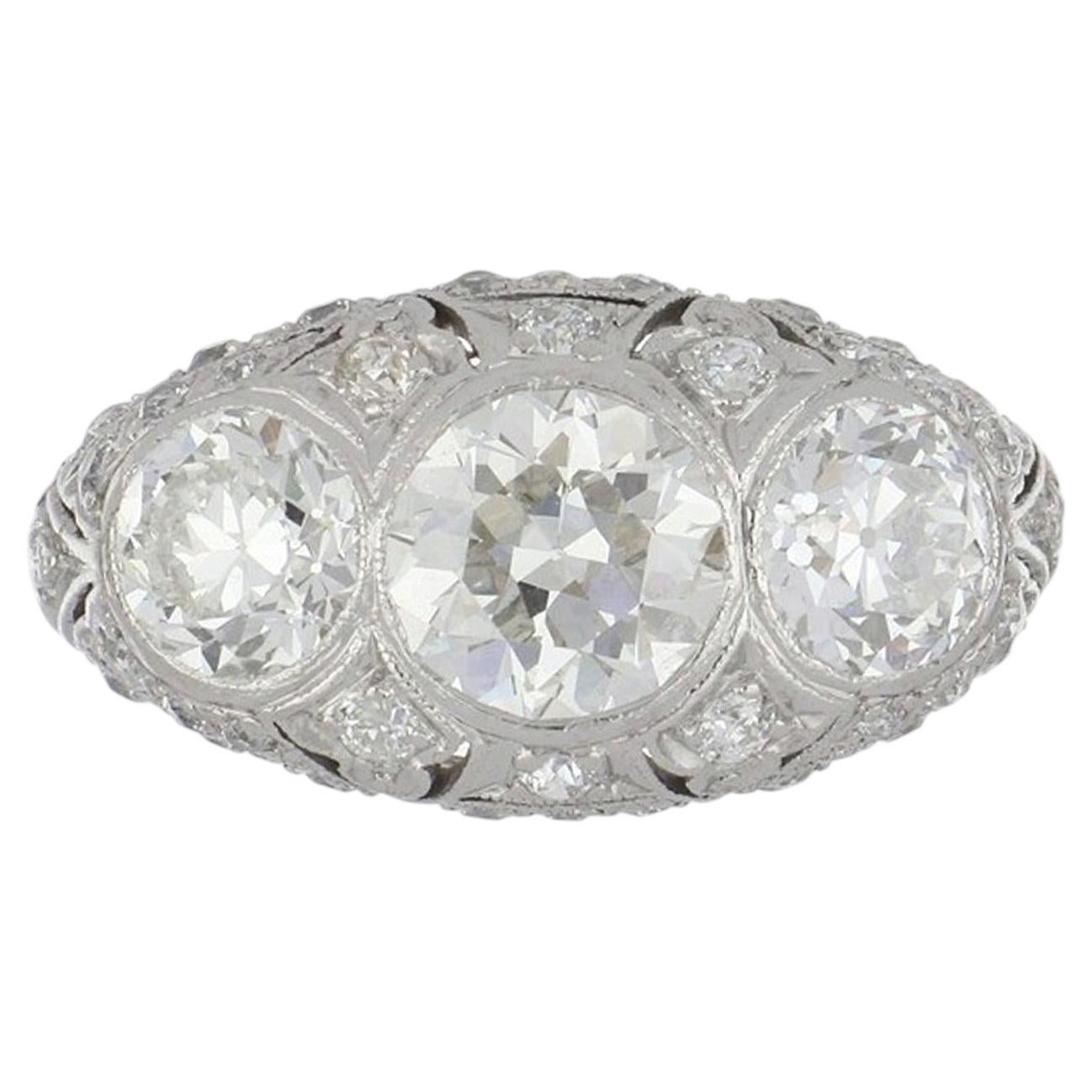 Art Deco 1.25 Carat Old European-Cut Diamond Three Stone Engagement Ring