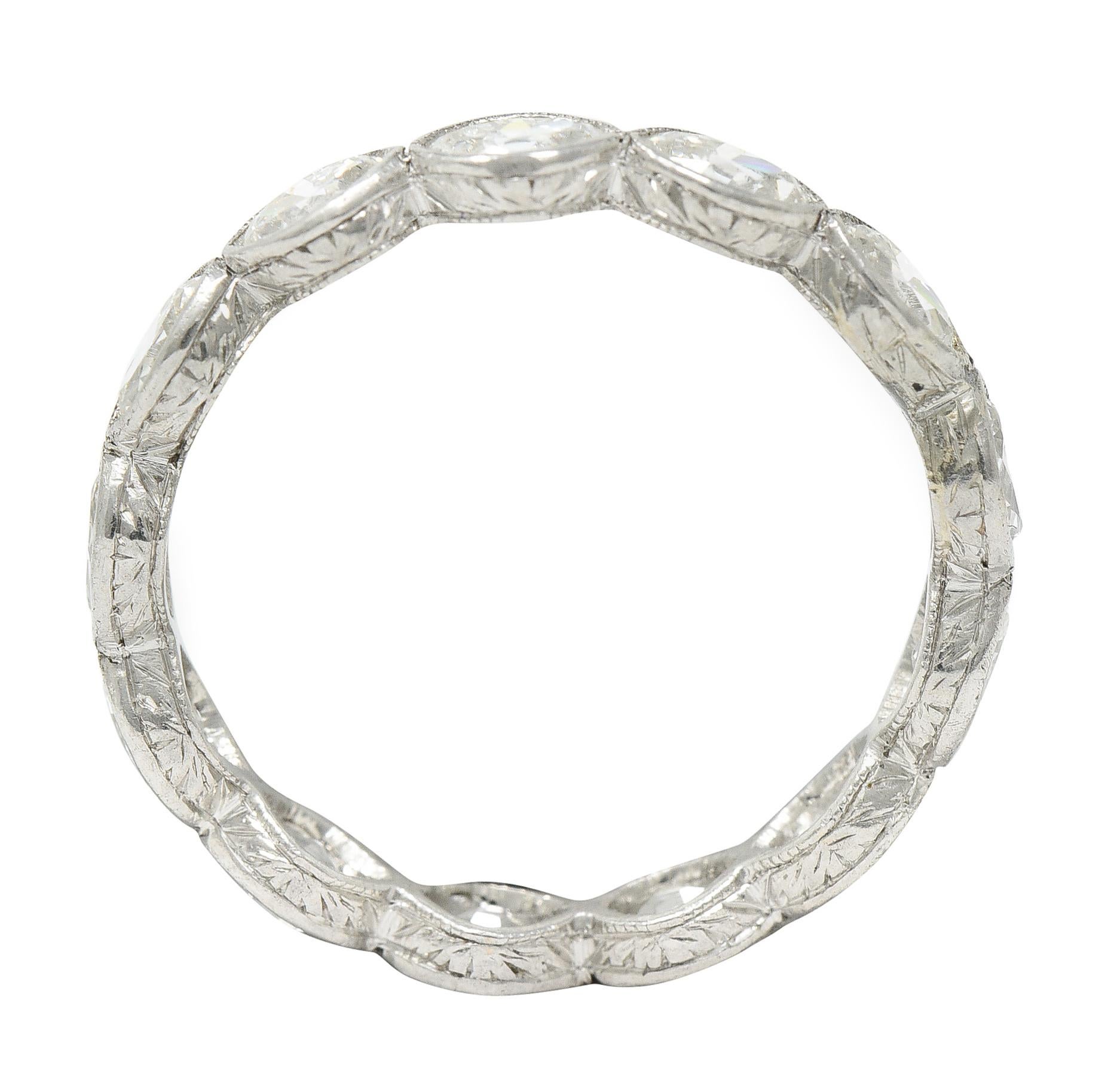 Women's or Men's Art Deco 1.25 Carats Marquise Diamond Platinum Eternity Band Ring