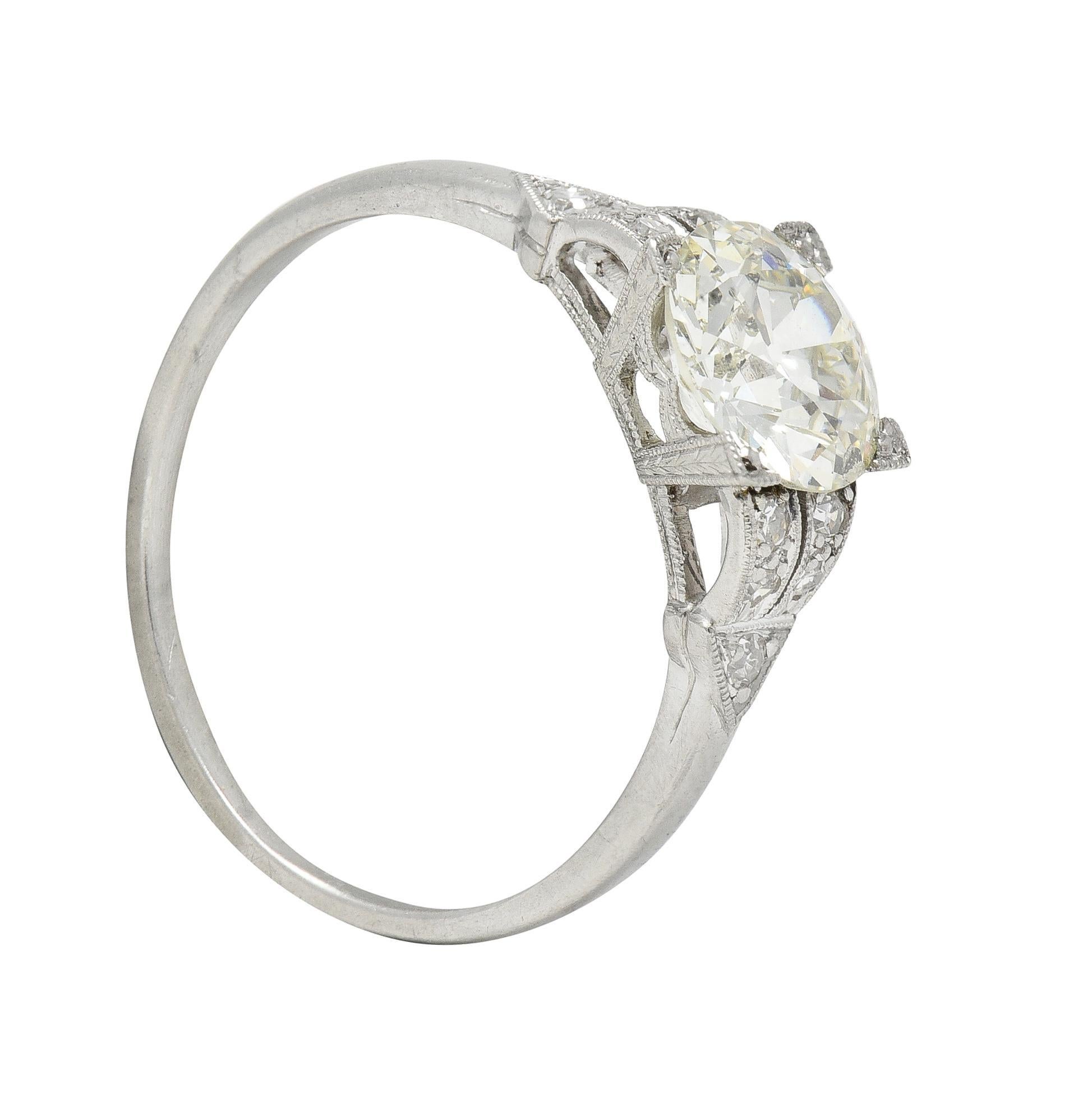 Art Deco 1.25 Center Old European Diamond Ribbon Vintage Engagement Ring For Sale 7