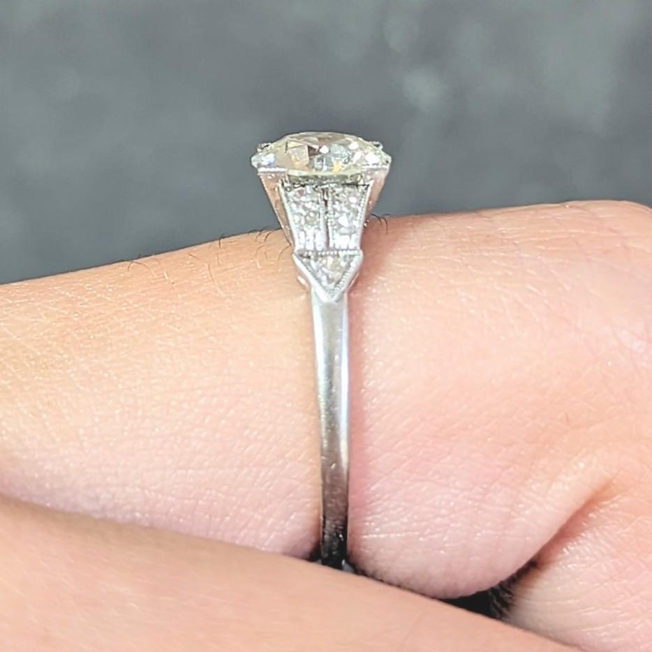 Art Deco 1.25 Center Old European Diamond Ribbon Vintage Engagement Ring For Sale 8