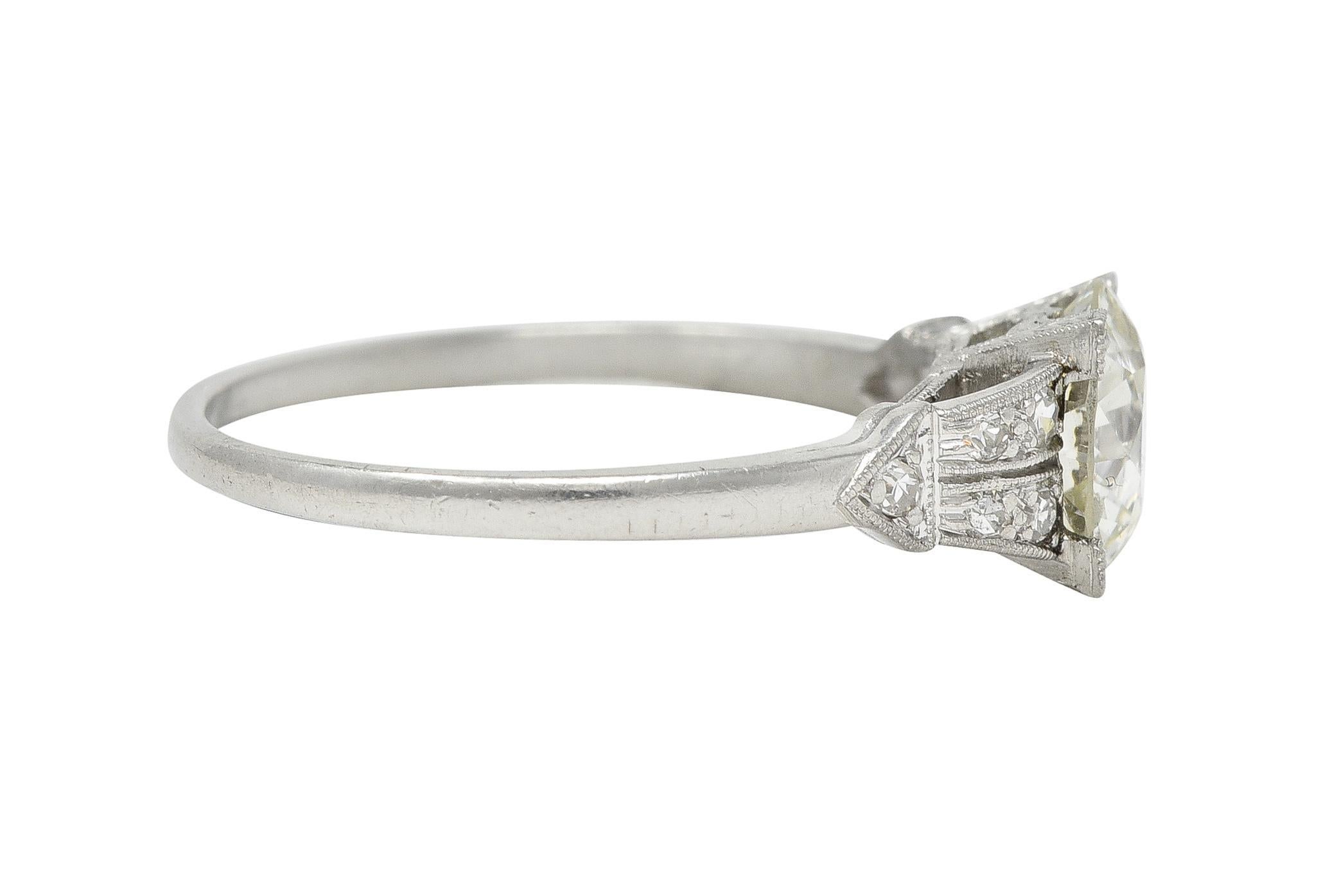 Art Deco 1.25 Center Old European Diamond Ribbon Vintage Engagement Ring In Excellent Condition For Sale In Philadelphia, PA