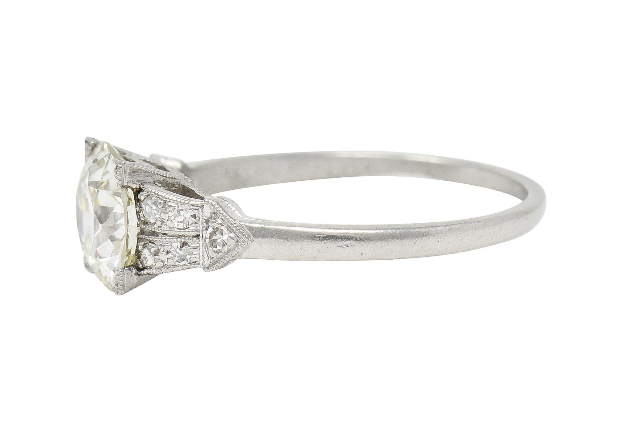 Art Deco 1.25 Center Old European Diamond Ribbon Vintage Engagement Ring For Sale 1