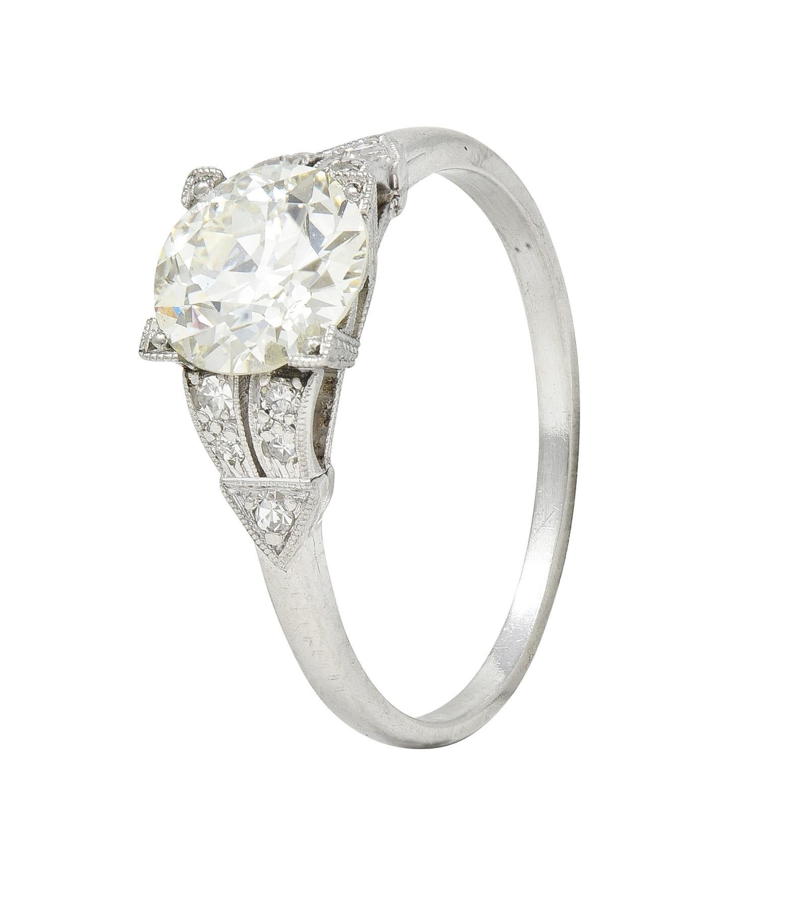 Art Deco 1.25 Center Old European Diamond Ribbon Vintage Engagement Ring For Sale 4