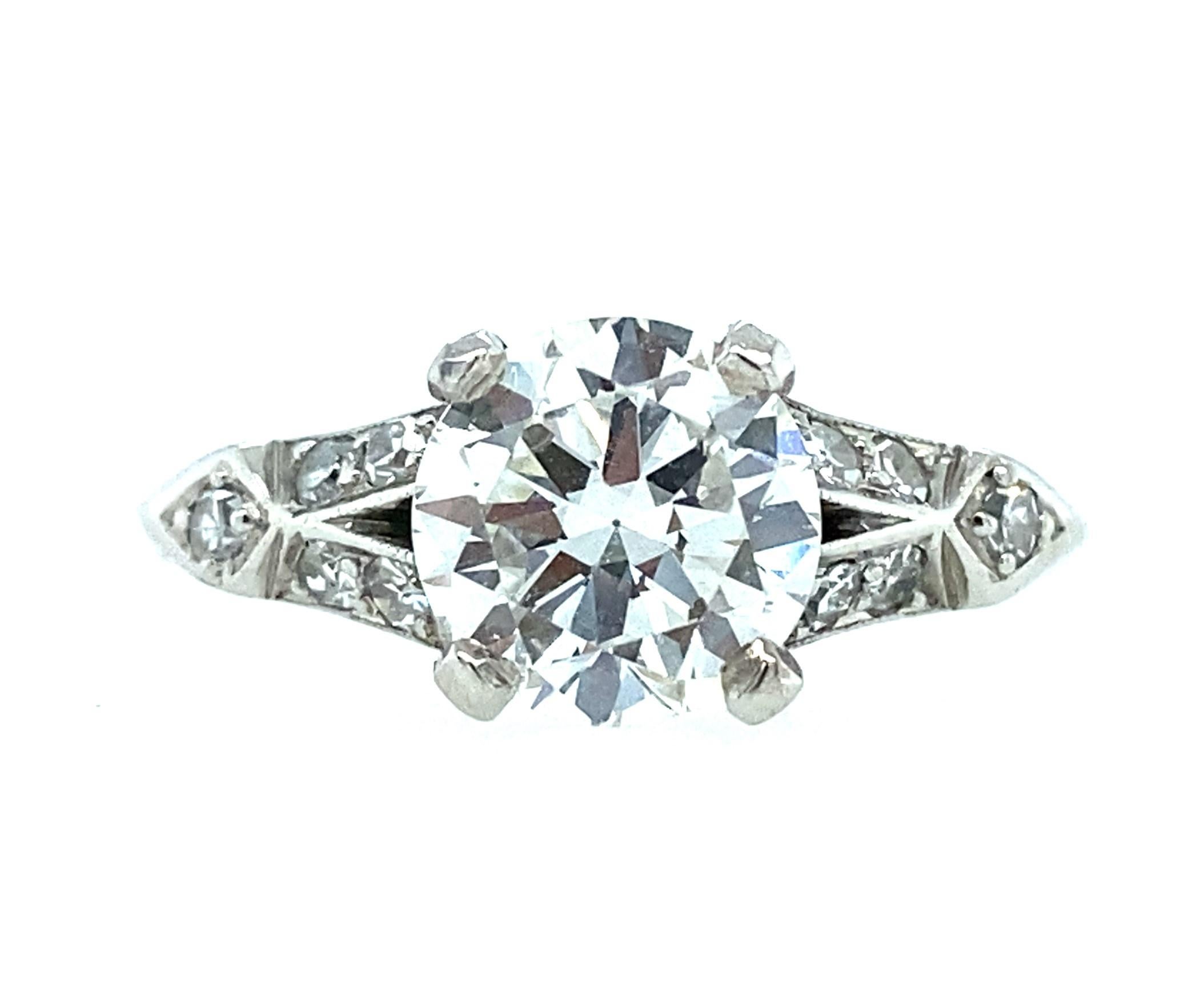 Anello di fidanzamento in platino con diamante vecchio taglio europeo Art Deco 1.25 CTW in vendita 3