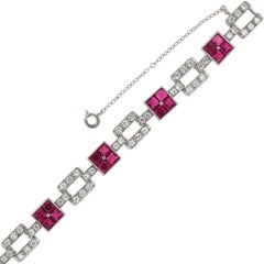 Art Deco 1.25 Total Carat Diamond and Synthetic Ruby Link Bracelet