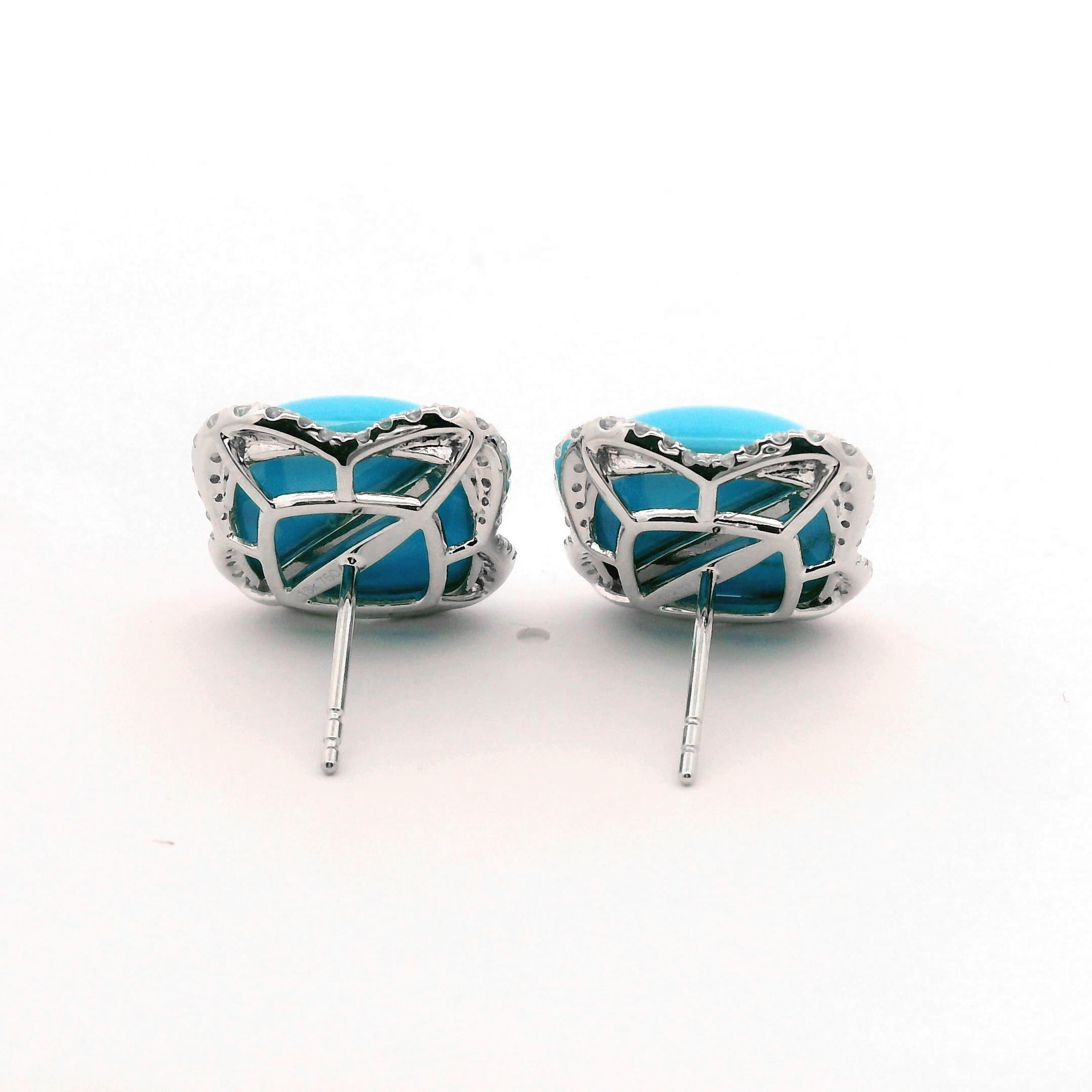 Contemporary Vintage 12.55Ct Sleeping Beauty Turquoise Diamond Earring in 18K White Gold For Sale