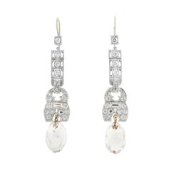 Vintage Art Deco 1.25ctw Diamond and Rock Crystal Briolette Dangle Earrings