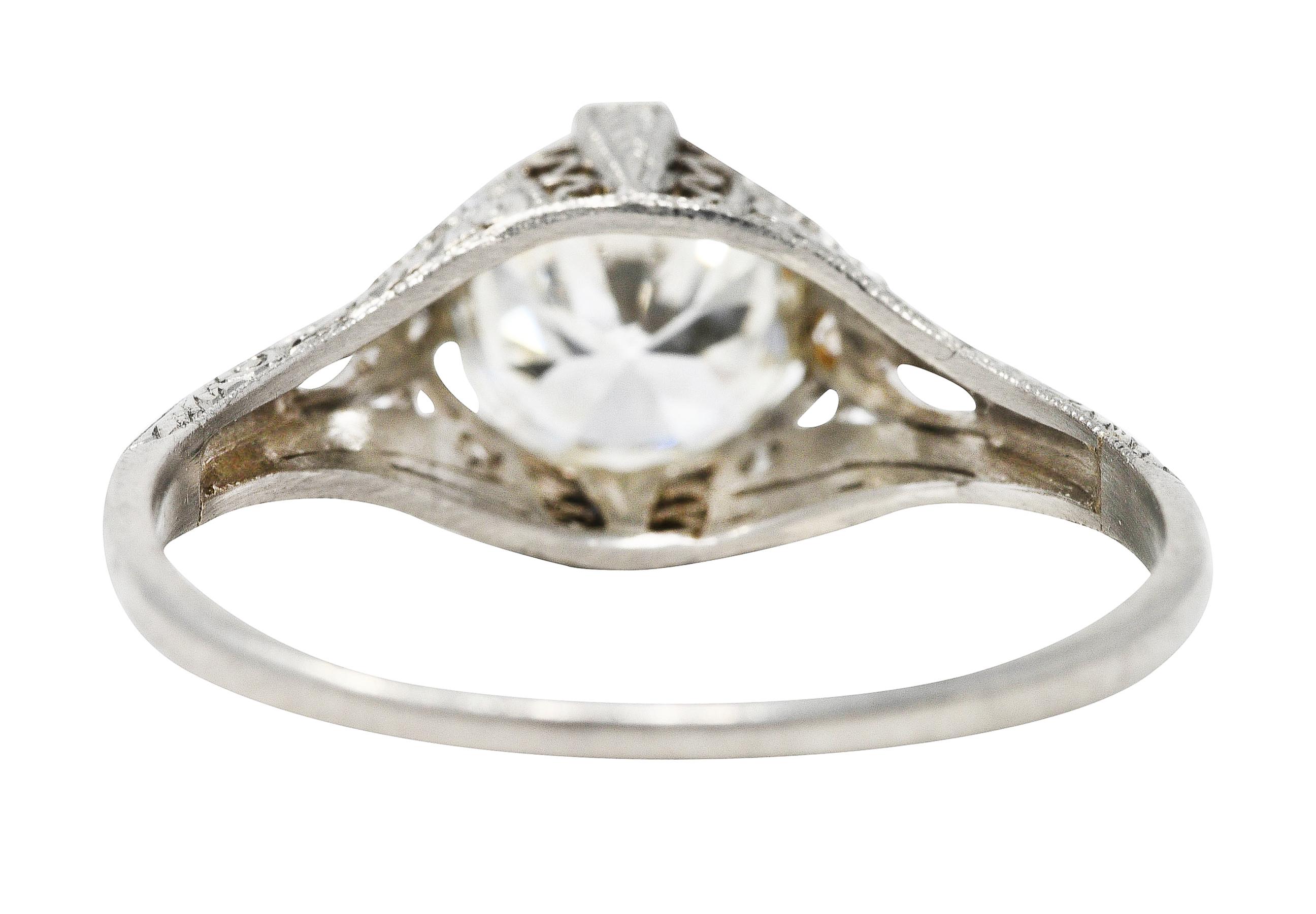 Art Deco 1.26 Carats Diamond Platinum Engraved Engagement Ring In Excellent Condition In Philadelphia, PA