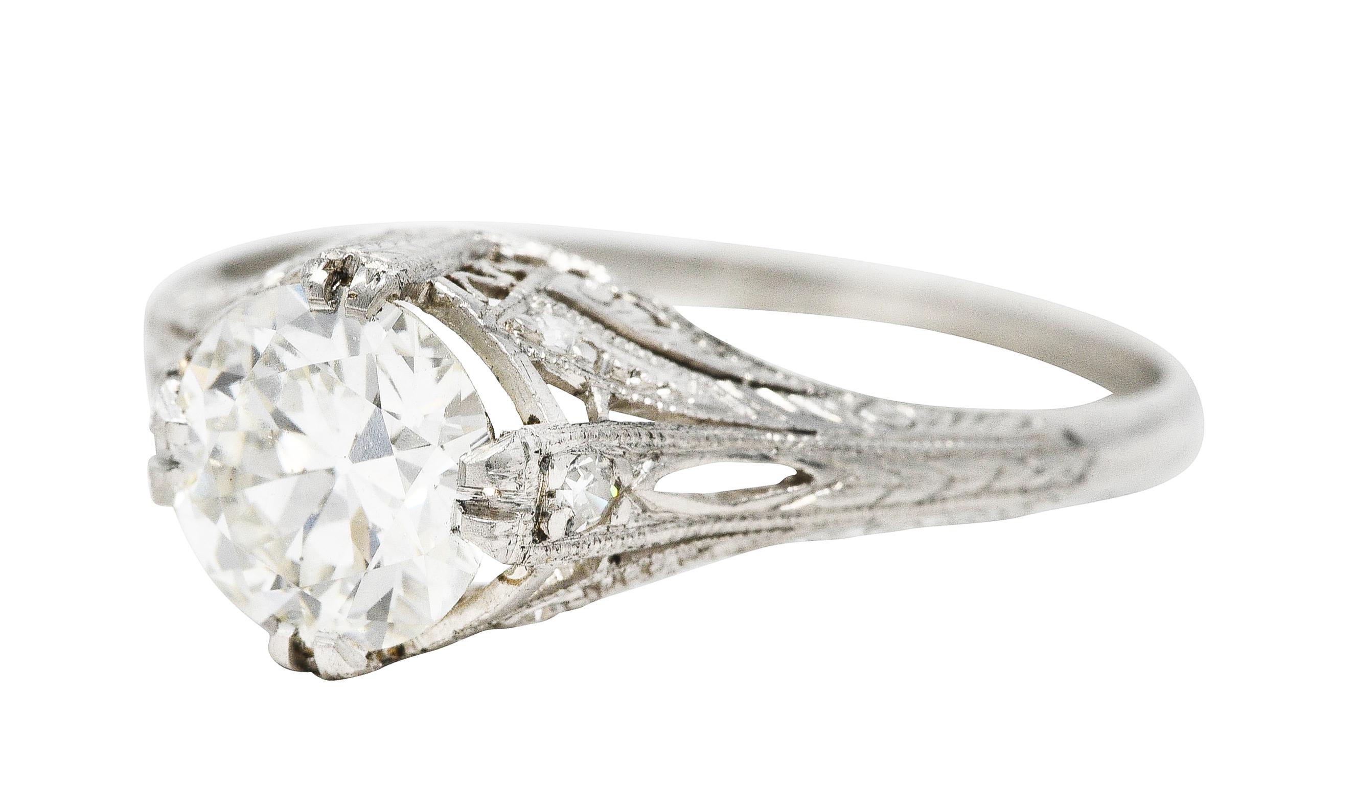 Art Deco 1.26 Carats Diamond Platinum Engraved Engagement Ring 1