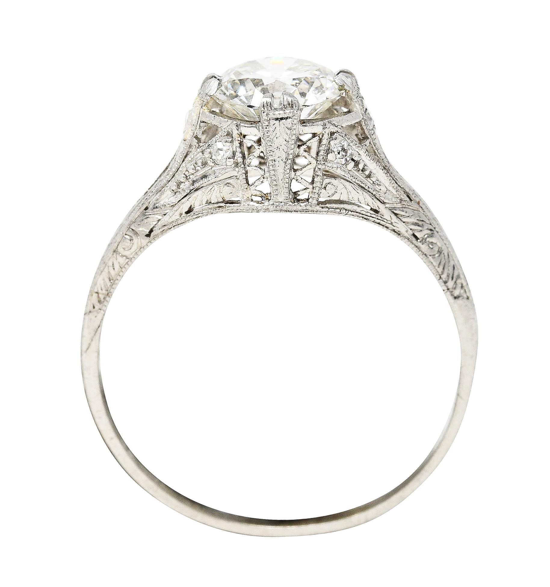 Art Deco 1.26 Carats Diamond Platinum Engraved Engagement Ring For Sale ...