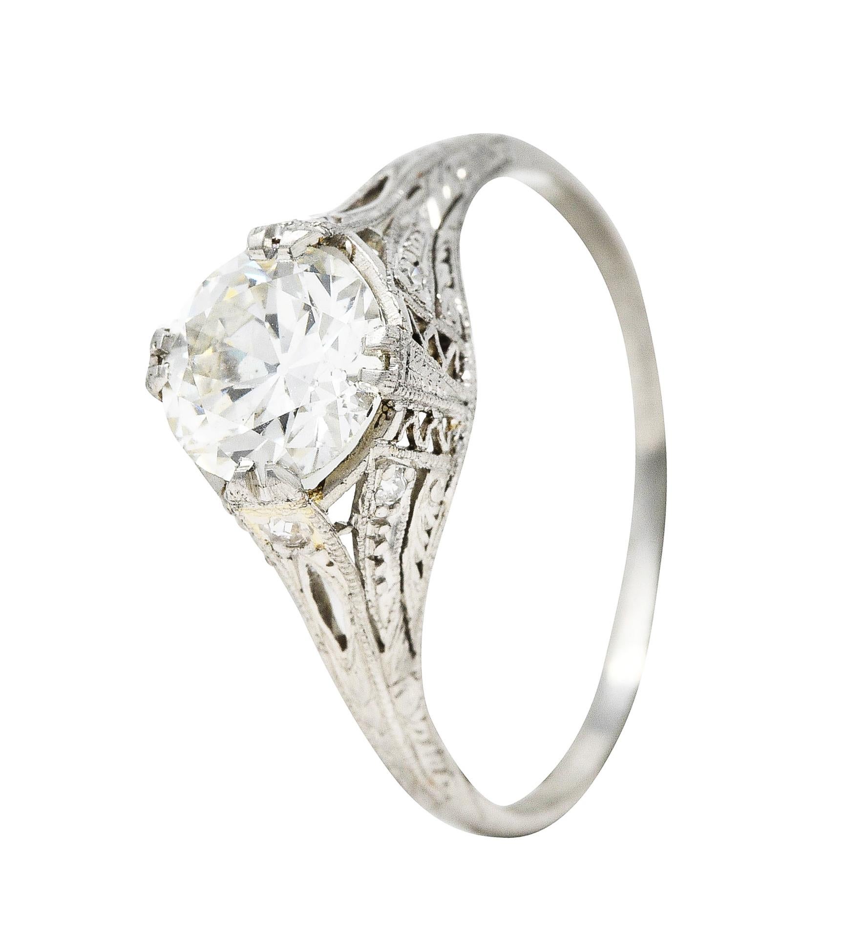 Art Deco 1.26 Carats Diamond Platinum Engraved Engagement Ring 3