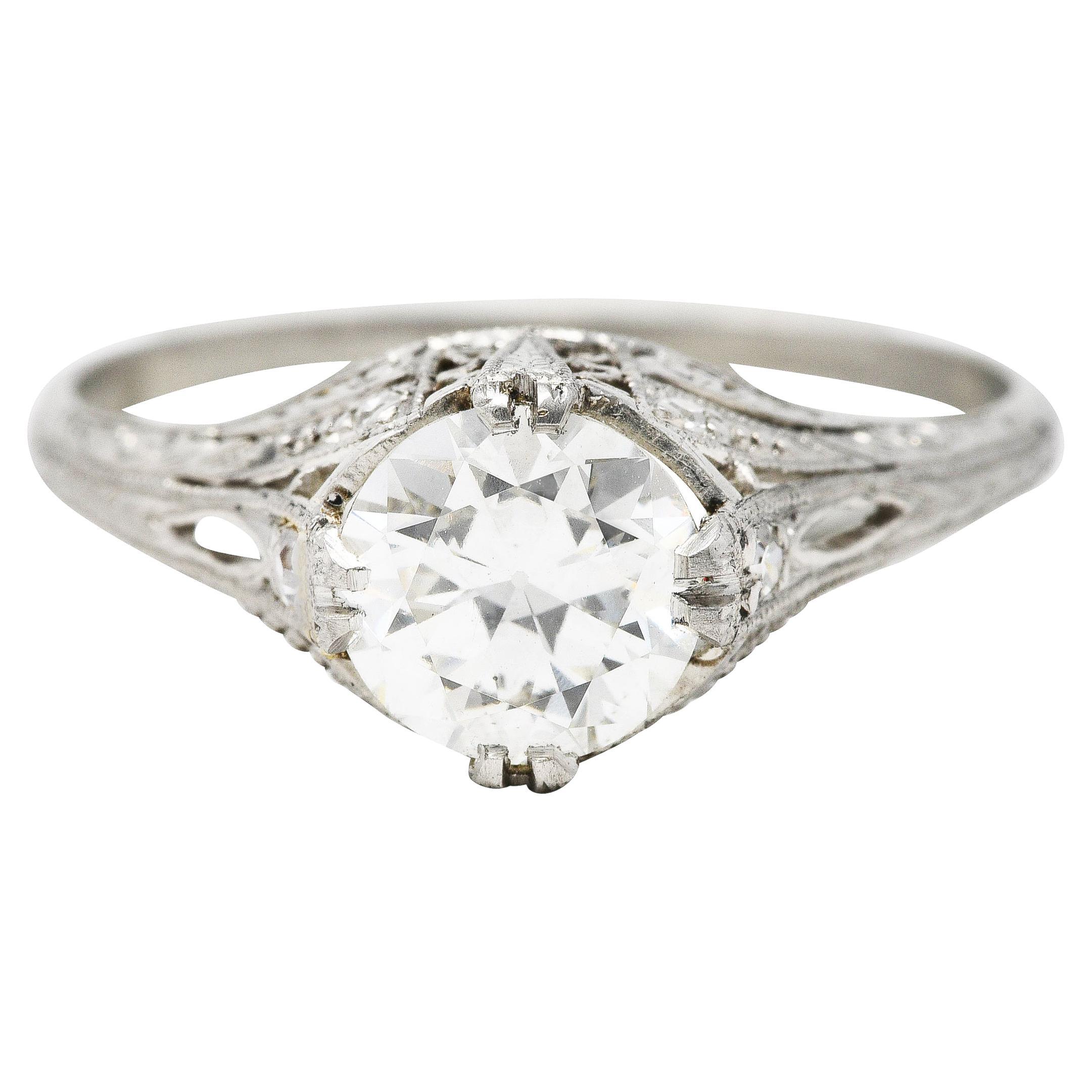 Art Deco 1.26 Carats Diamond Platinum Engraved Engagement Ring