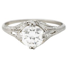 Art Deco 1.26 Carats Diamond Platinum Engraved Engagement Ring