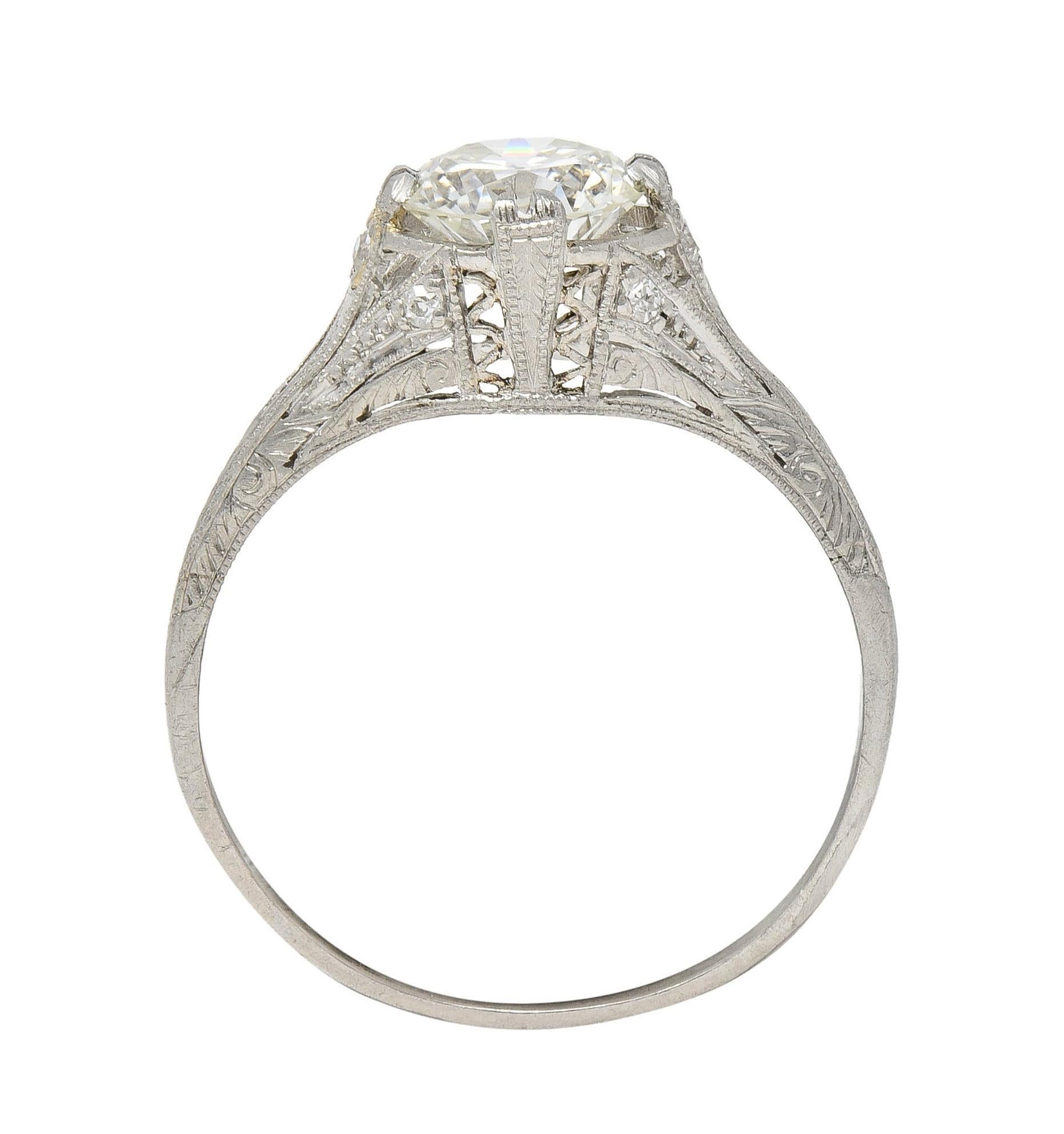 Art Deco 1.26 CTW Old European Cut Diamond Platinum Vintage Engagement Ring For Sale 6
