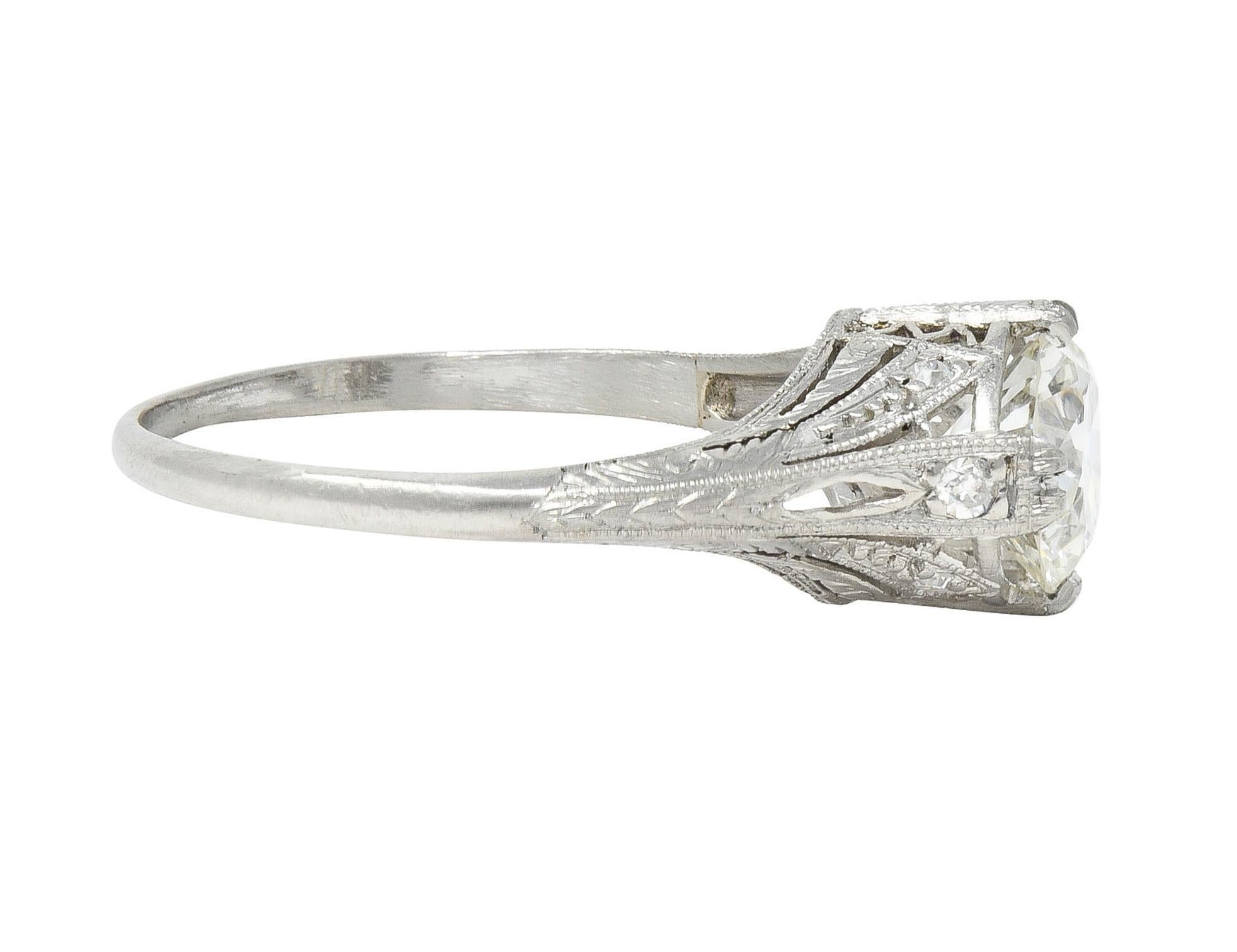 Women's or Men's Art Deco 1.26 CTW Old European Cut Diamond Platinum Vintage Engagement Ring For Sale
