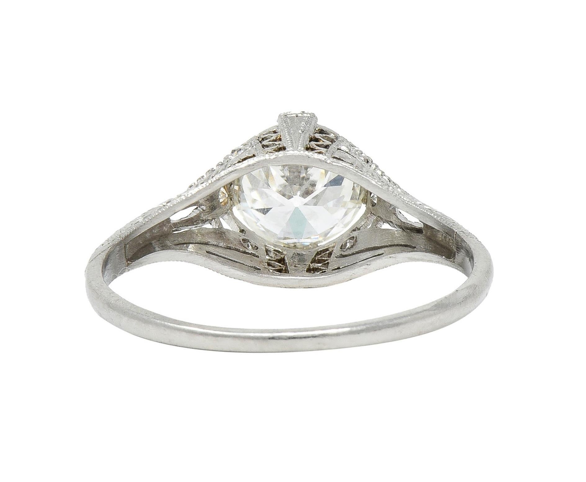 Art Deco 1.26 CTW Old European Cut Diamond Platinum Vintage Engagement Ring For Sale 1