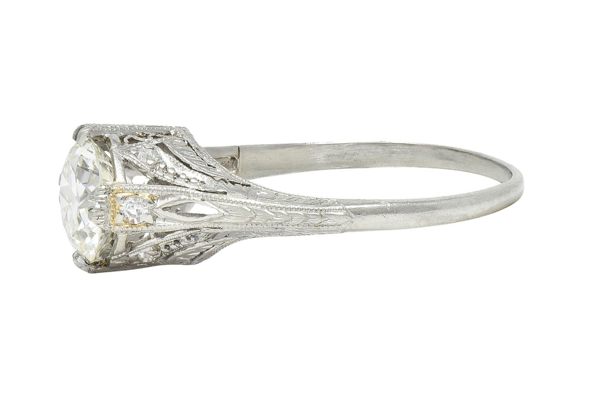 Art Deco 1.26 CTW Old European Cut Diamond Platinum Vintage Engagement Ring For Sale 2