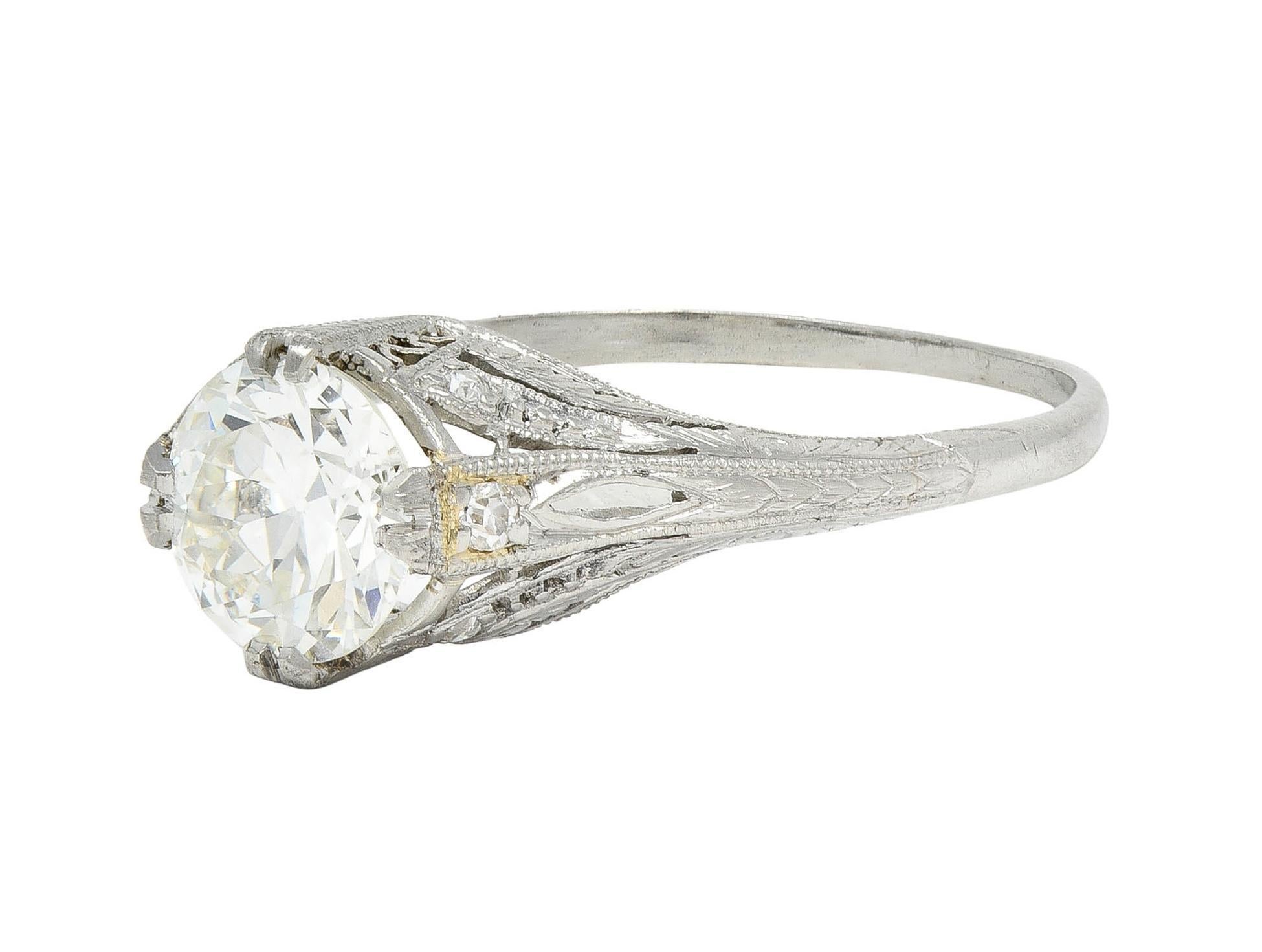 Art Deco 1.26 CTW Old European Cut Diamond Platinum Vintage Engagement Ring For Sale 3