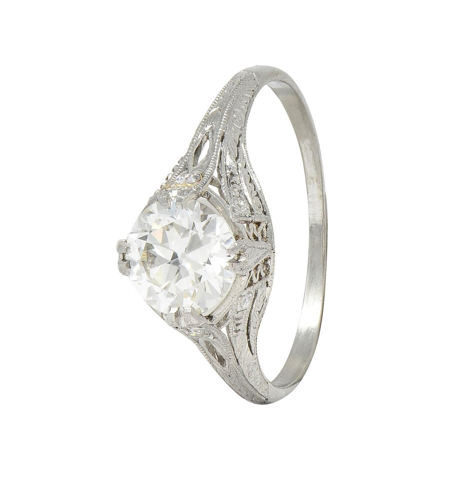 Art Deco 1.26 CTW Old European Cut Diamond Platinum Vintage Engagement Ring For Sale 4