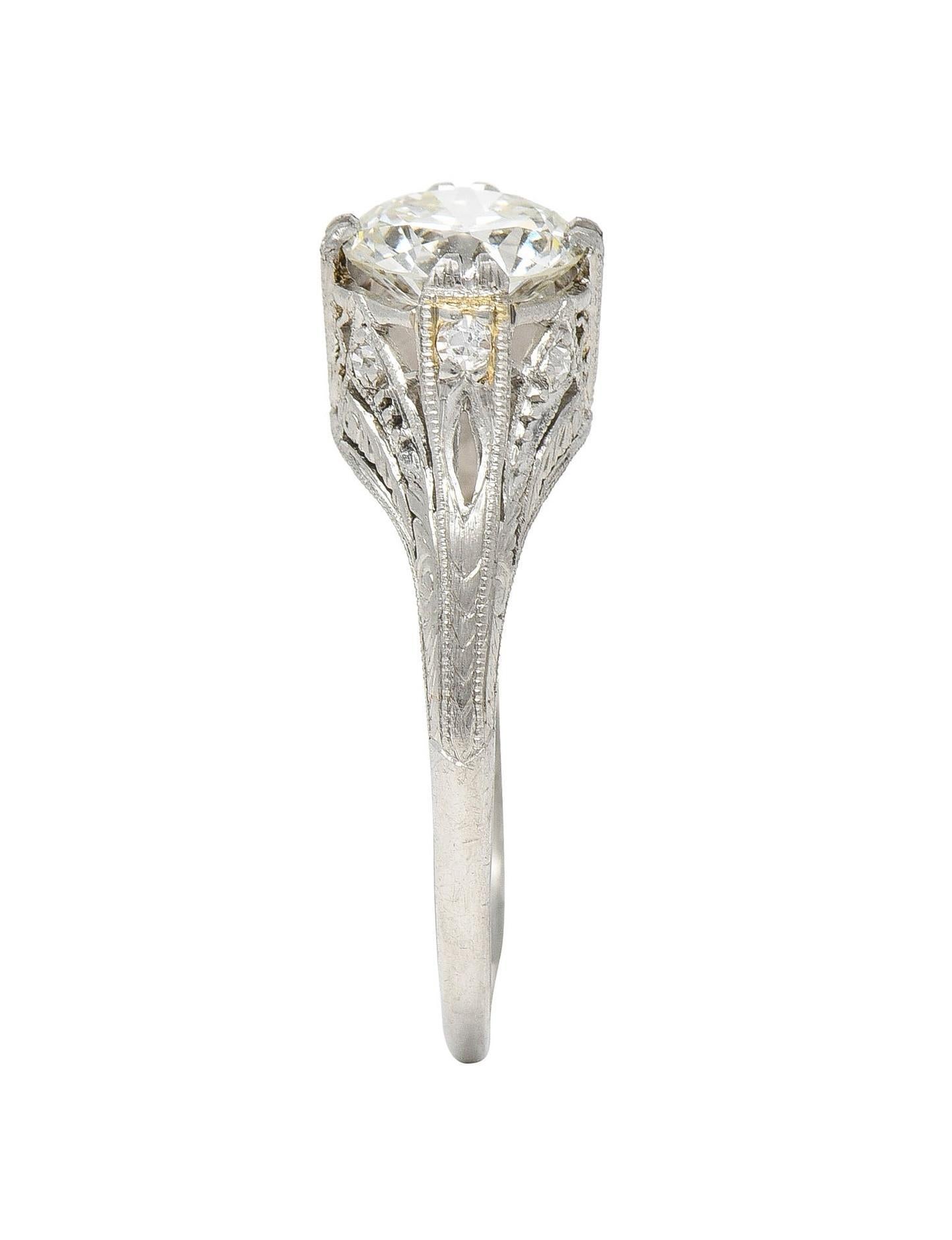 Art Deco 1.26 CTW Old European Cut Diamond Platinum Vintage Engagement Ring For Sale 5