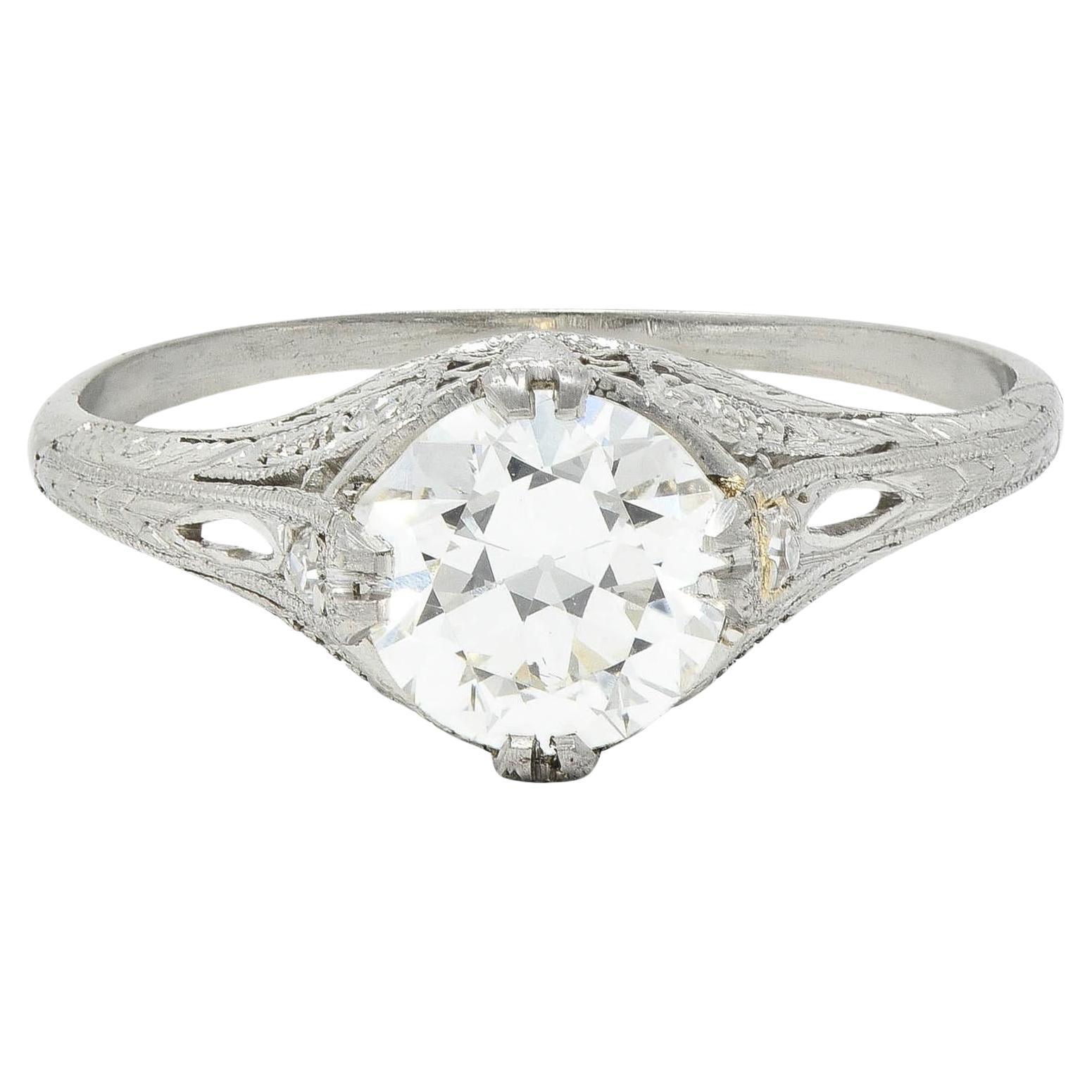Platin-Verlobungsring mit 1.26 Karat Diamant im alteuropäischen Schliff im Art déco-Stil