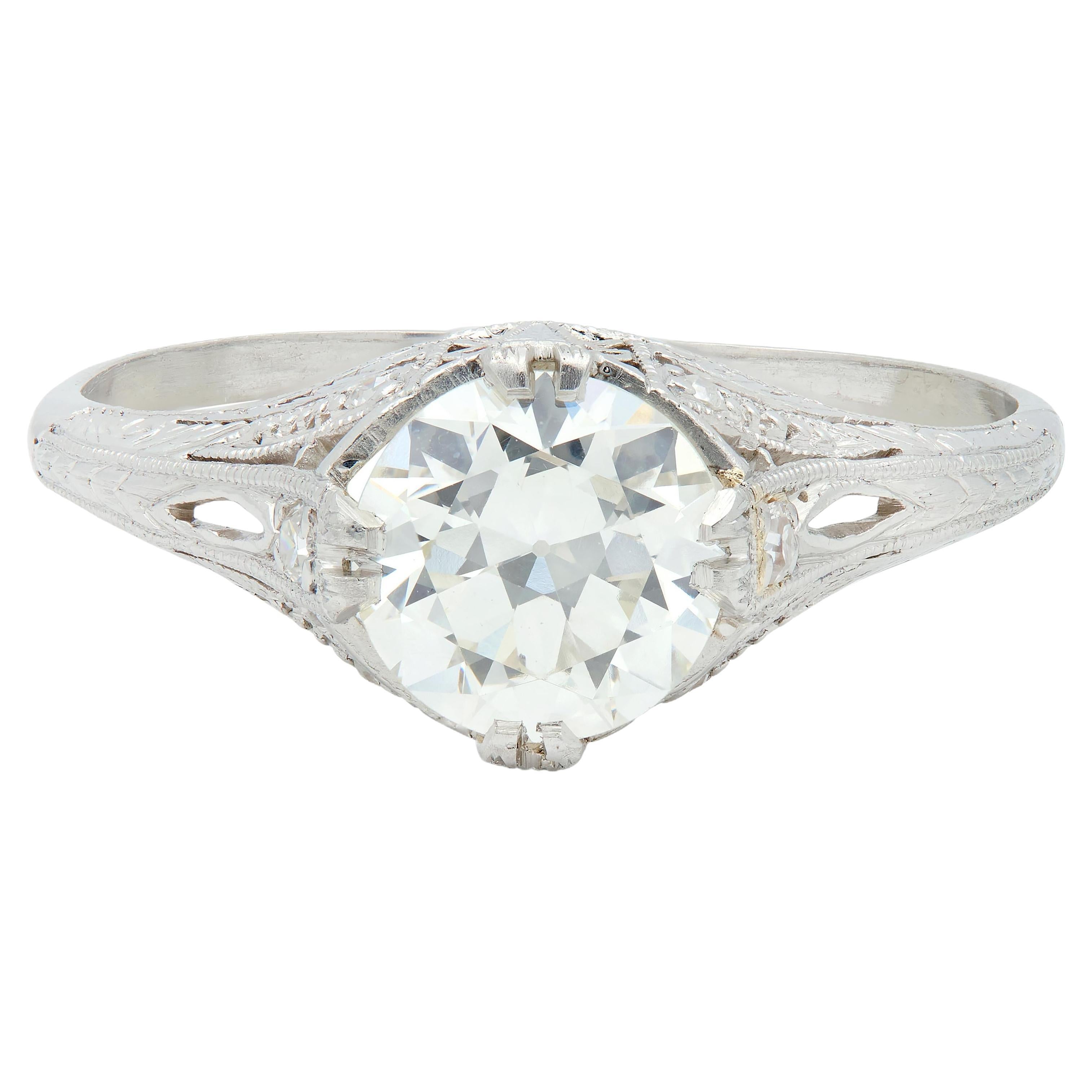 Art Deco 1.26 CTW Old European Cut Diamond Platinum Vintage Engagement Ring