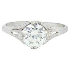 Art Deco 1.26 CTW Old European Cut Diamond Platinum Vintage Engagement Ring