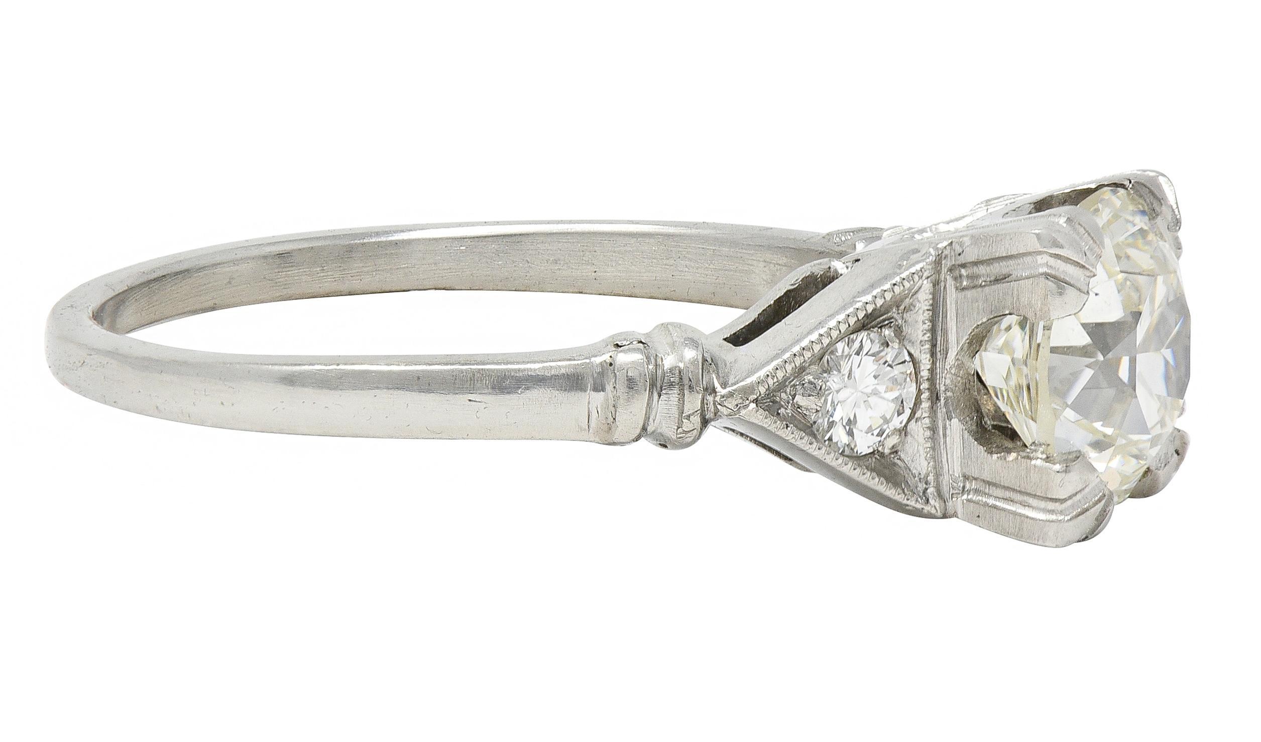 Taille vieille Europe Bague de fiançailles vintage Art déco en platine avec diamant européen ancien de 1.26 carat, certifié GIA en vente