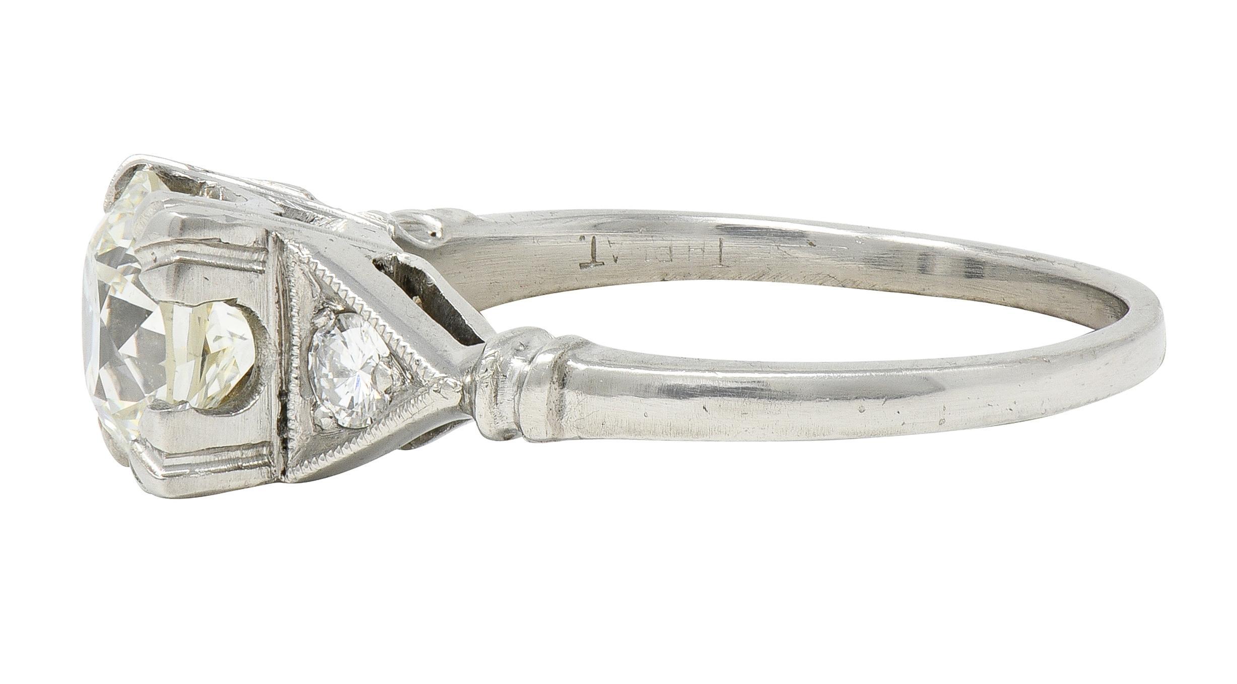 Bague de fiançailles vintage Art déco en platine avec diamant européen ancien de 1.26 carat, certifié GIA Pour femmes en vente