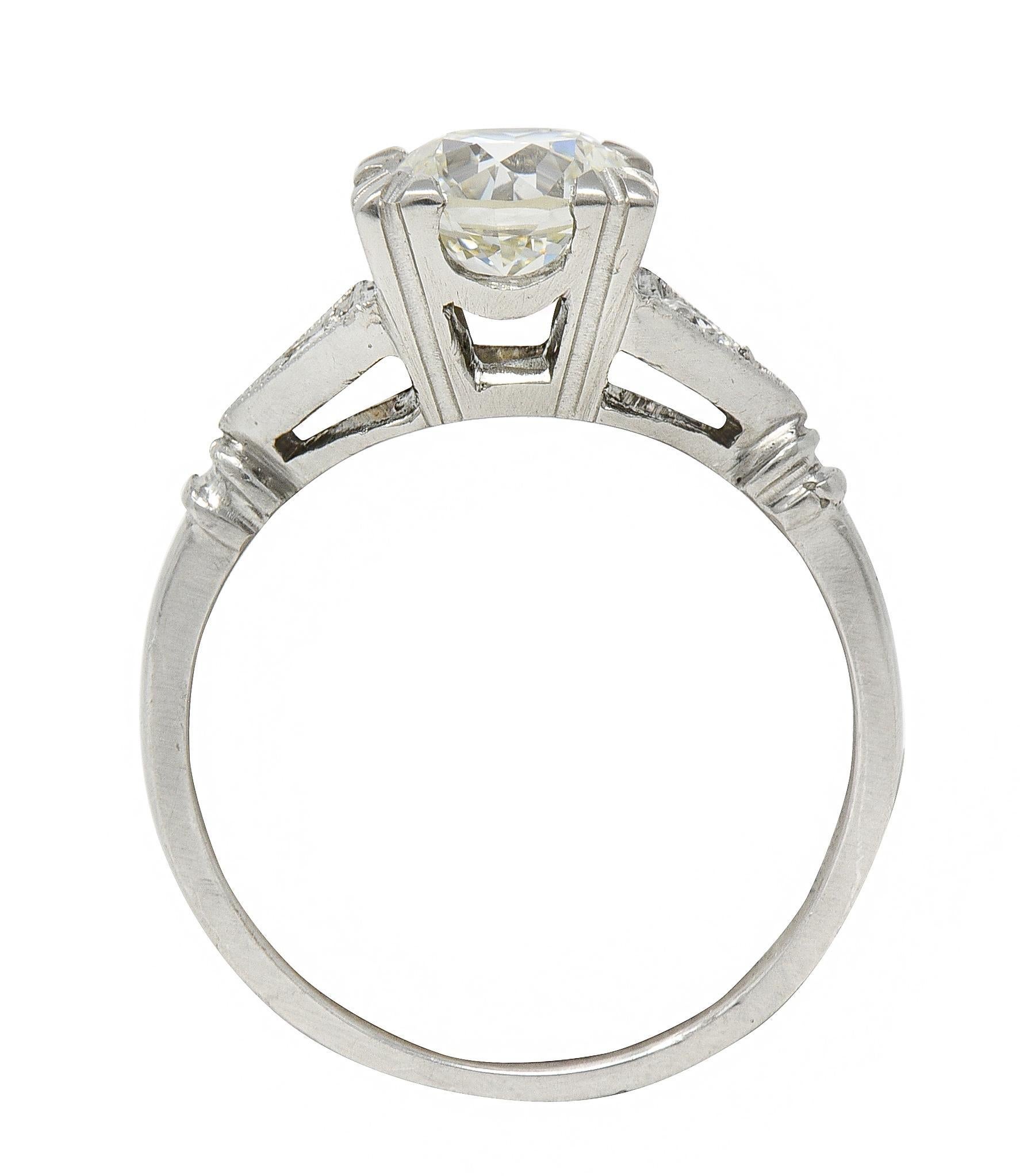 Bague de fiançailles vintage Art déco en platine avec diamant européen ancien de 1.26 carat, certifié GIA en vente 2