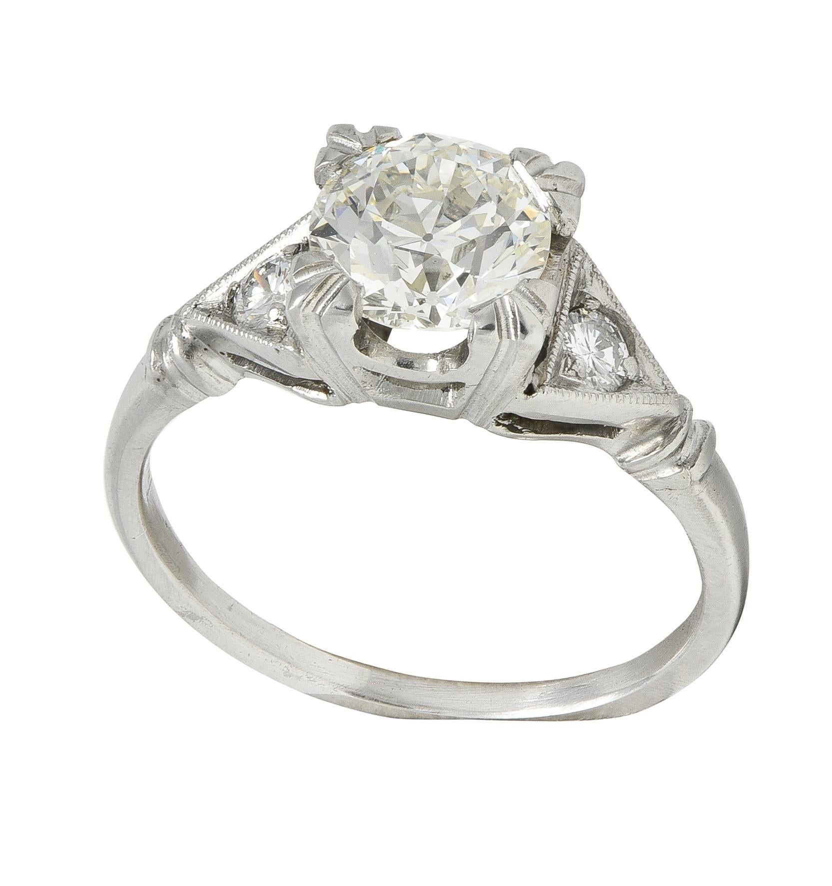 Bague de fiançailles vintage Art déco en platine avec diamant européen ancien de 1.26 carat, certifié GIA en vente 3