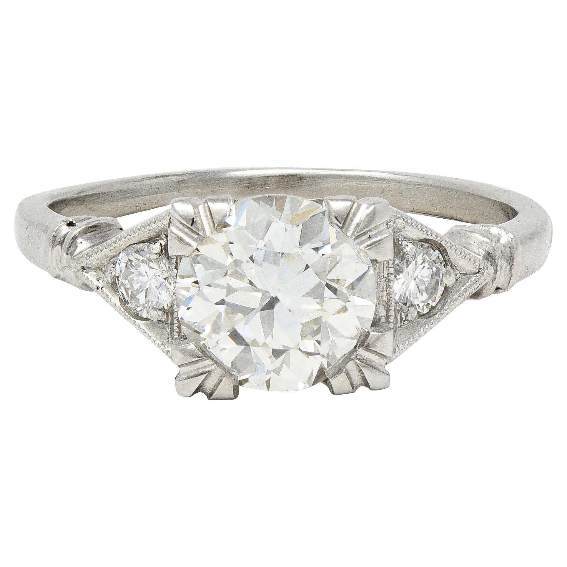 Art Deco 1.26 CTW Old European Diamond Platinum Vintage Engagement Ring GIA