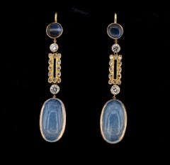 Art Deco 12.60 Ct. Moonstone Diamond Long Drop earrings