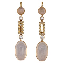 Art Deco 12.60 Ct. Moonstone Diamond Long Drop earrings