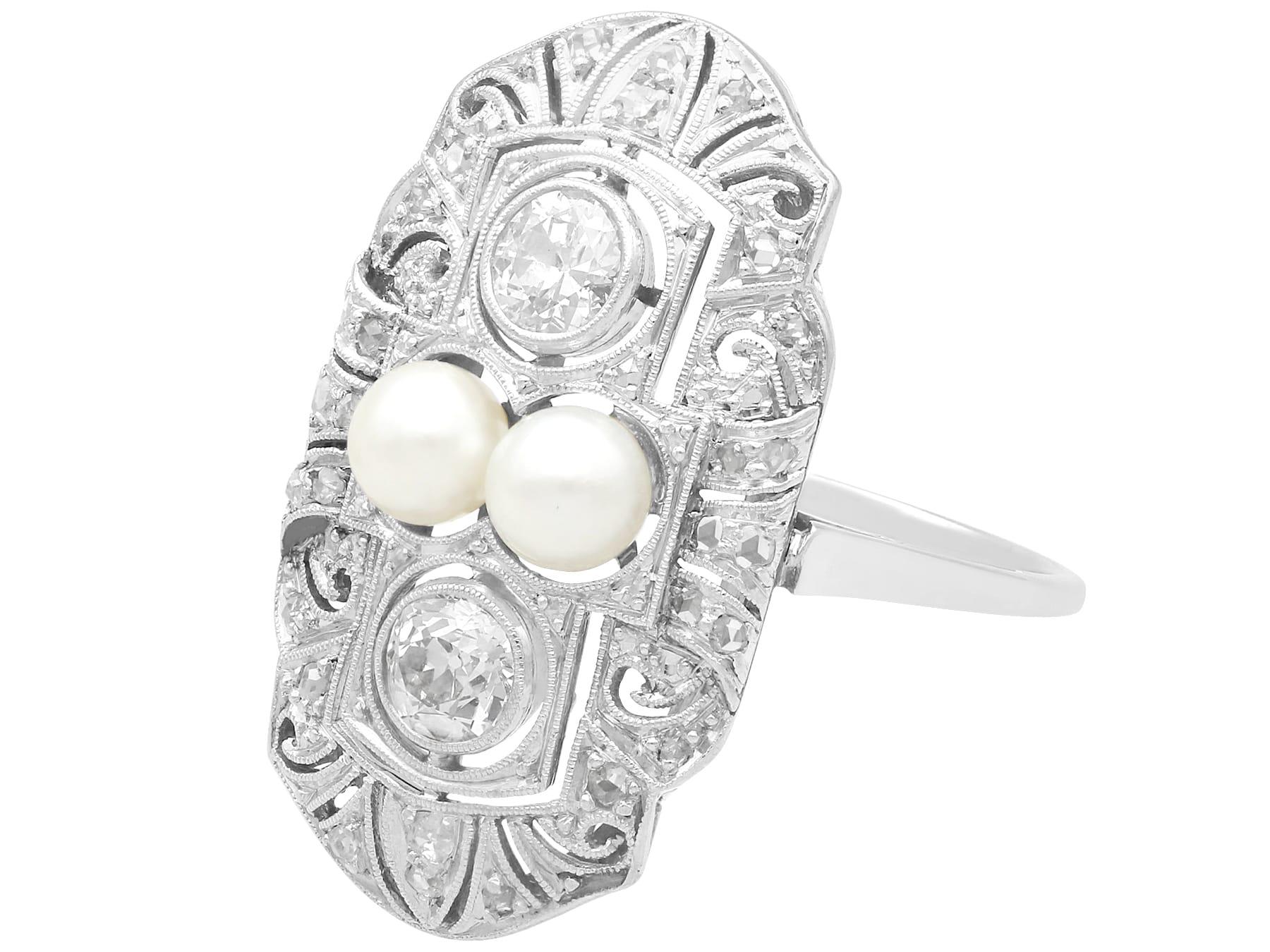 Old European Cut Art Deco 1.27 Carat Diamond and Pearl White Gold Dress Ring For Sale