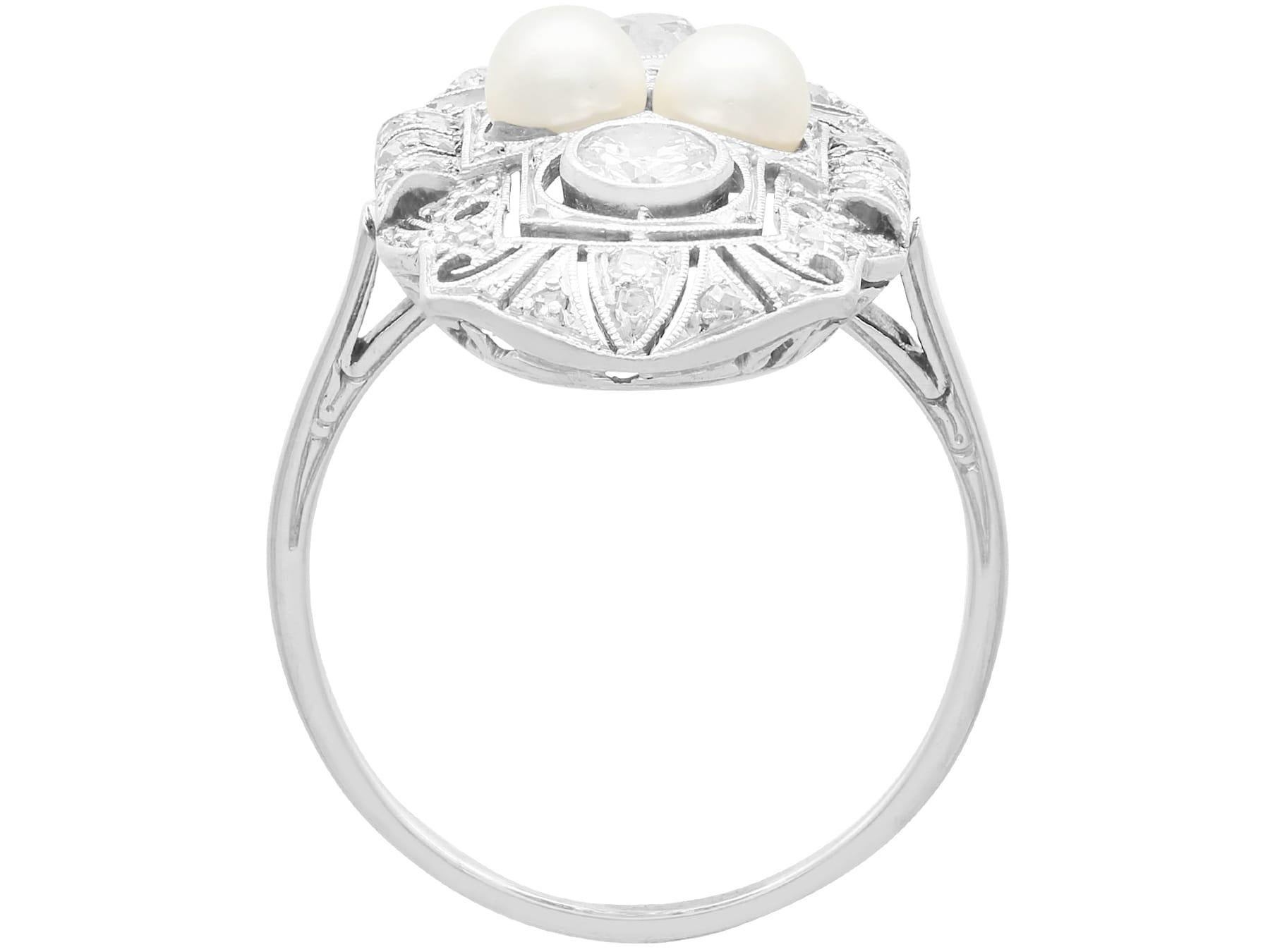 Women's or Men's Art Deco 1.27 Carat Diamond and Pearl White Gold Dress Ring For Sale