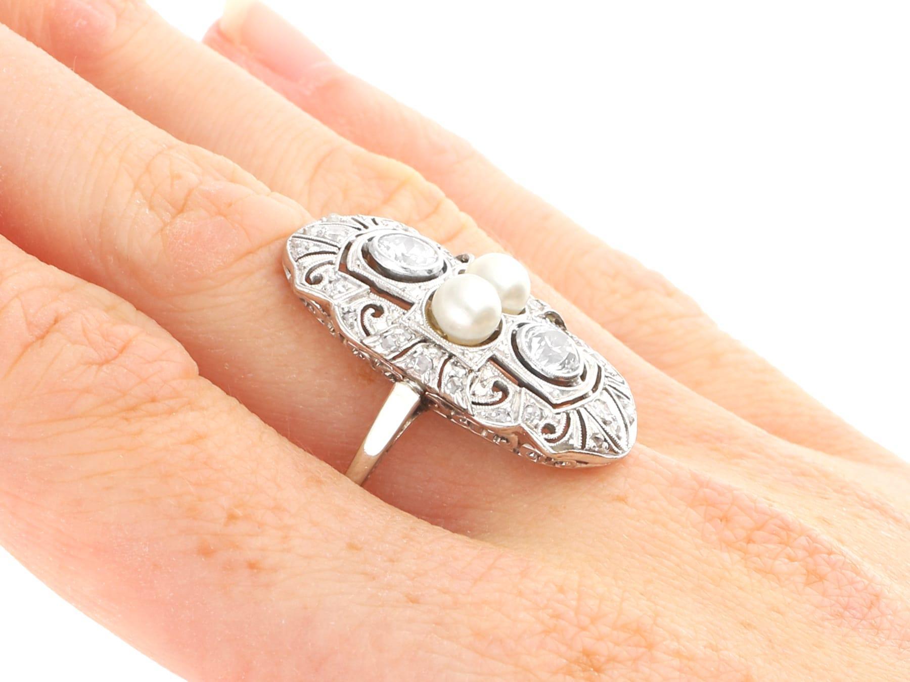 Art Deco 1.27 Carat Diamond and Pearl White Gold Dress Ring For Sale 2
