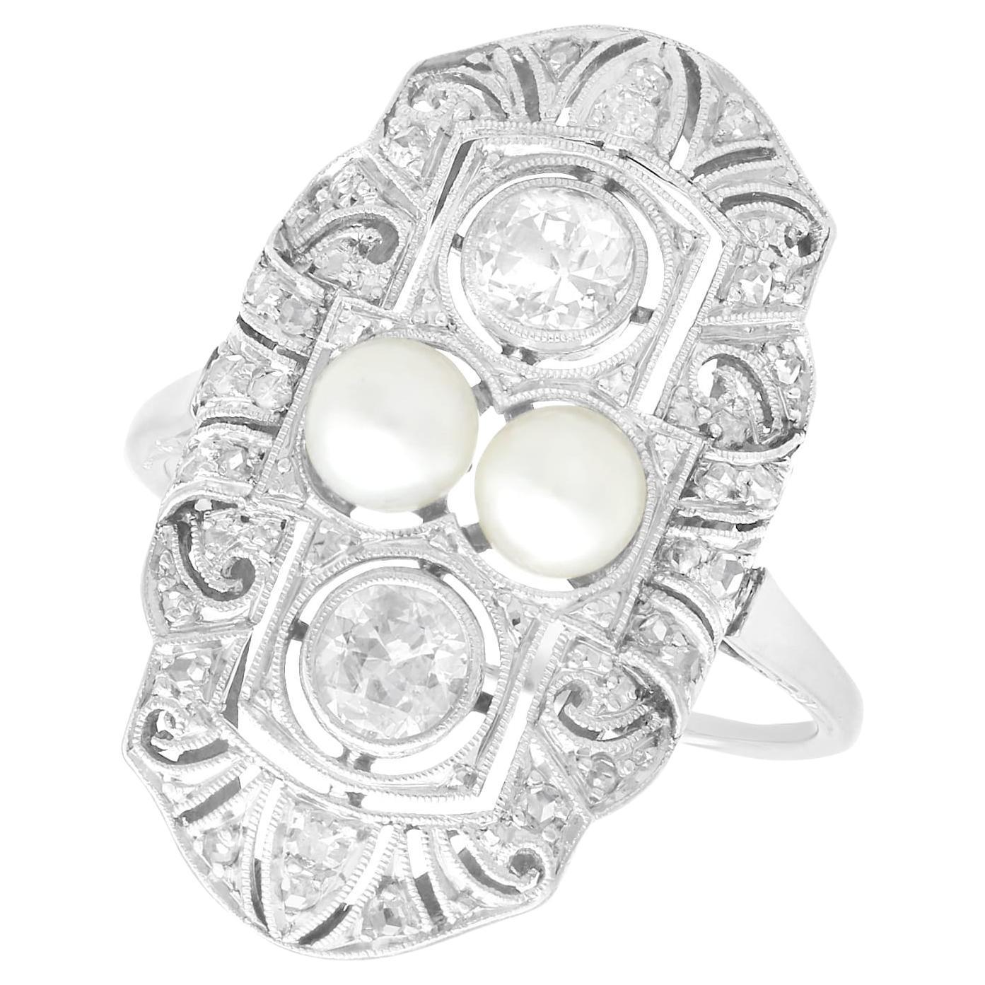 Art Deco 1.27 Carat Diamond and Pearl White Gold Dress Ring For Sale