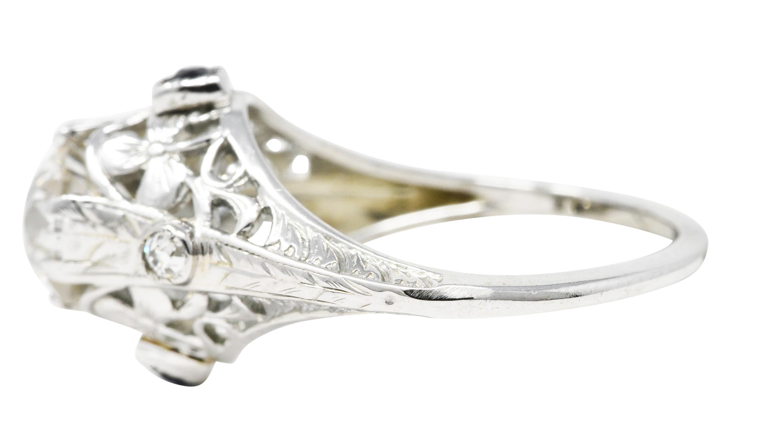 Art Deco 1.27 Carats Diamond Sapphire 18 Karat White Gold Engagement Ring 1