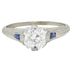 Art Deco 1.27 CTW OEC Diamond Platinum Fleur-De-Lis Antique Engagement Ring GIA