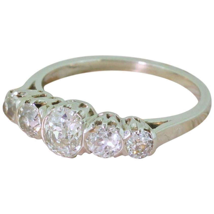 Art Deco 1.28 Carat Old Cut Diamond Five-Stone Ring