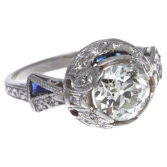 Art Deco 1.28 Carat Old European Cut Diamond Platinum Ring