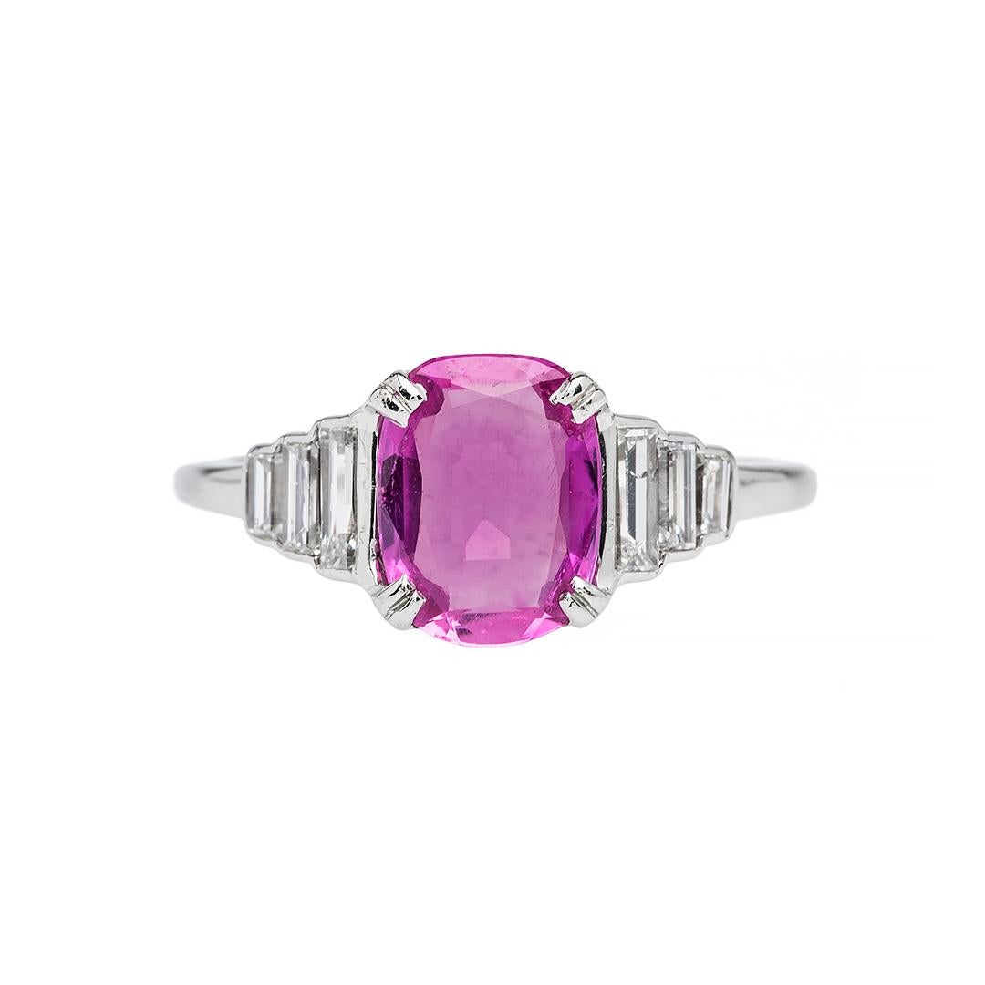Art Deco 1.28 Carat Unheated Burma Pink Sapphire and Diamond Engagement Ring In Excellent Condition For Sale In Beverly Hills, CA