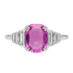 Art Deco 1.28 Carat Unheated Burma Pink Sapphire and Diamond Engagement Ring